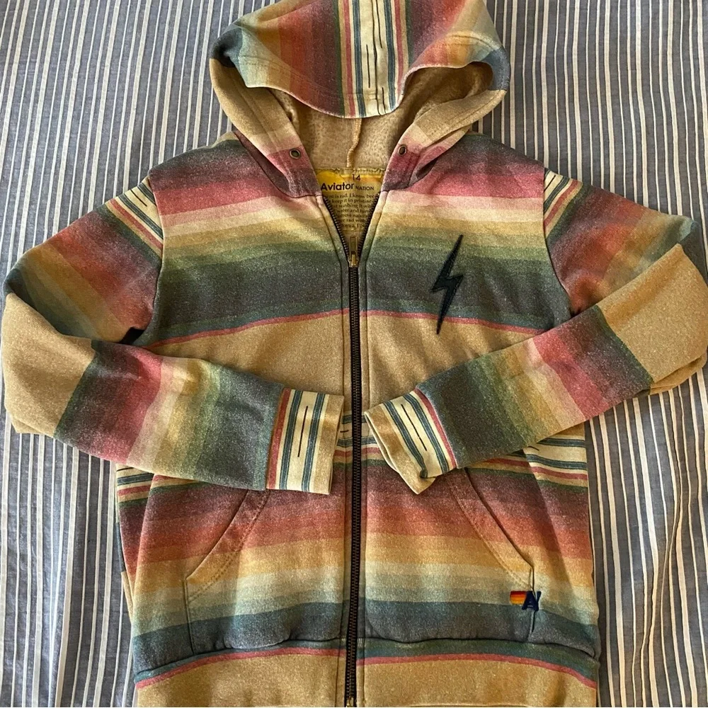 Aviator Nation Hoodie Youth 14 Zip up Sweatshirt Colorful Stripe Fleece Tulum - Picture 7 of 9